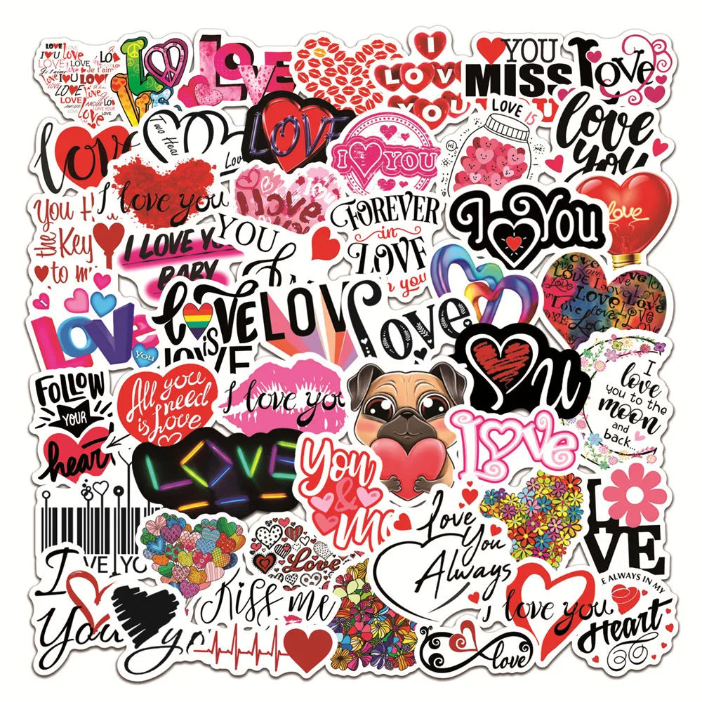 50PCS Valentine's Day Love Graffiti Waterproof Sticker Suitcase Notebook Skateboard Refrigerator Helmet Water Cup