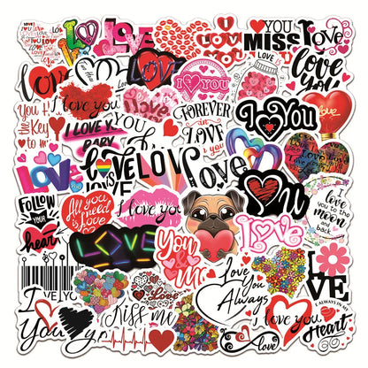 50PCS Valentine's Day Love Graffiti Waterproof Sticker Suitcase Notebook Skateboard Refrigerator Helmet Water Cup