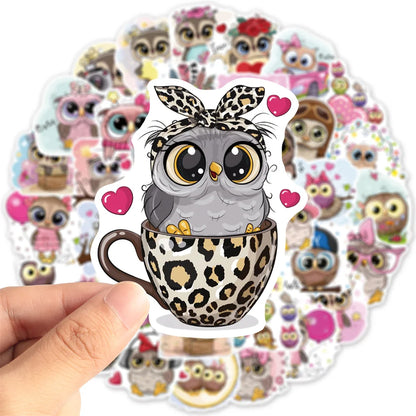 50PCS Art Illustration Popular Creative Cartoon Cute Animal Owl Series Decorative Style Graffiti Sticker Personality Fashion Creative DIY Exquisite Decorative Decals Suitable For Cups, Helmets, Skateboards Popular Stickers Toys