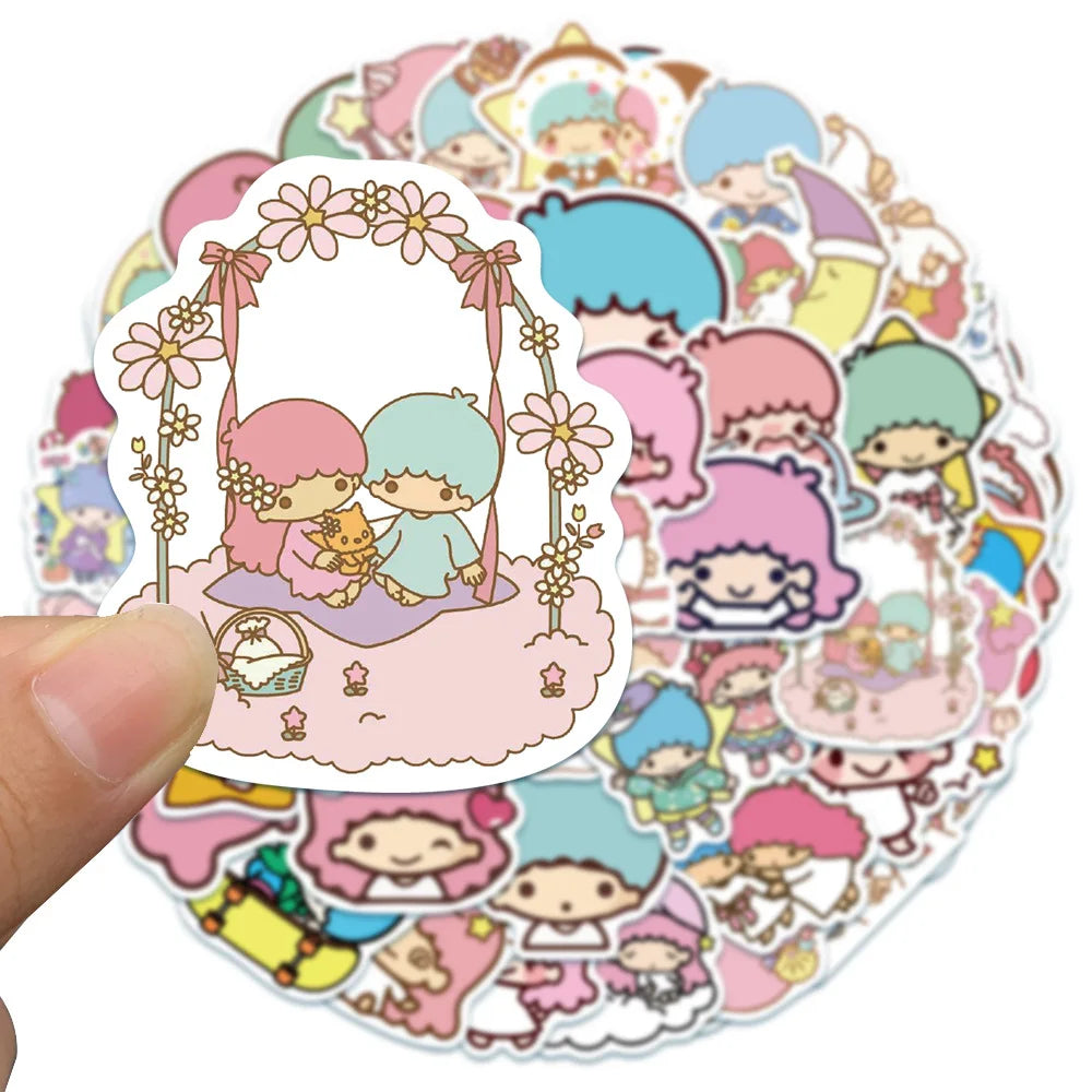 50PCS Cartoon Cute Little Twin Star Graffiti Laptop Guitar Skateboard Water Cup Waterproof Decoration Toy