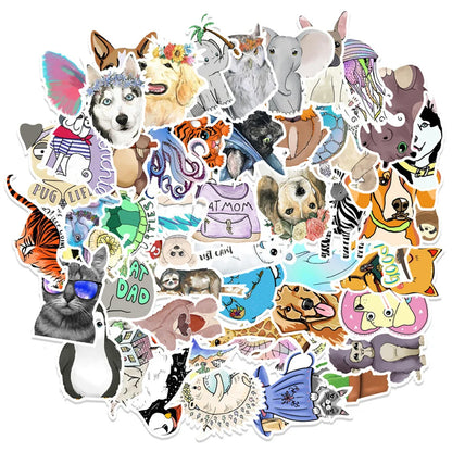 50PCS cartoon cute animal series decorative style graffiti stickers, personalized, fashionable and creative trend DIY exquisite decorative decal cups, helmets, skateboard popular sticker toys