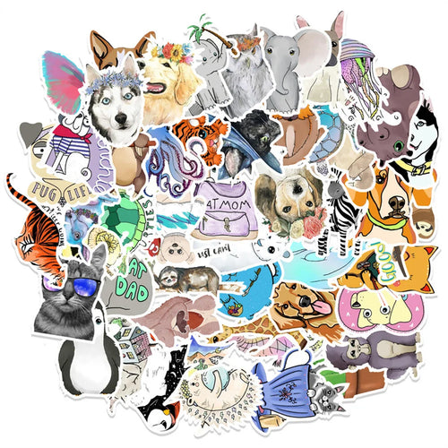50PCS cartoon cute animal series decorative style graffiti stickers, personalized, fashionable and creative trend DIY exquisite decorative decal cups, helmets, skateboard popular sticker toys