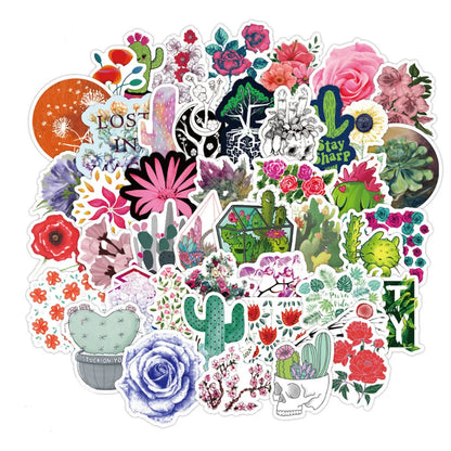 50PCS cartoon and fresh plant series graffiti stickers, personalized DIY diary, bag, phone case, laptop decoration, waterproof sticker toys