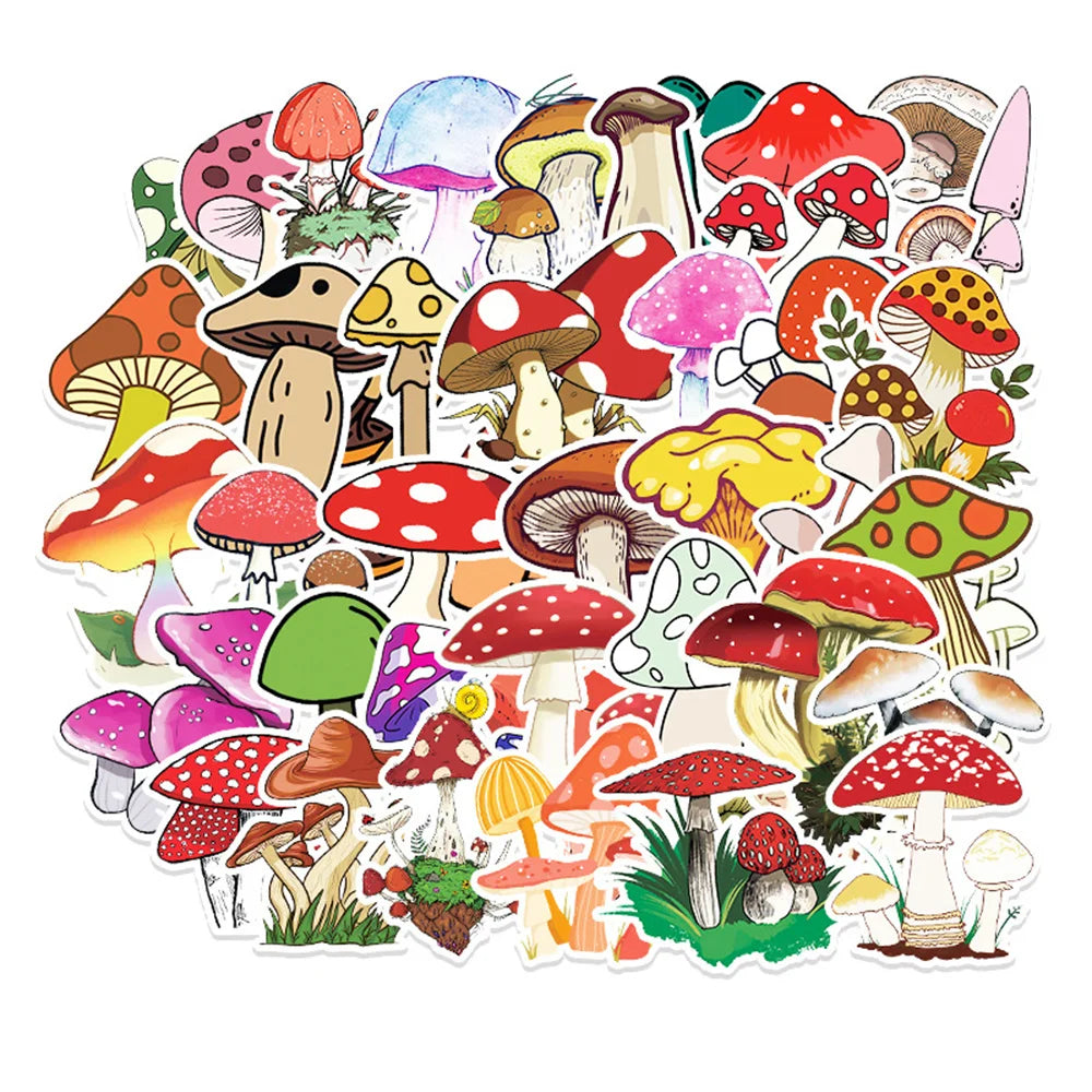 50PCS Cartoon Ins Wind Mushroom Diy Creative Sticker Luggage Laptop Mobile Phone Decoration Sticker