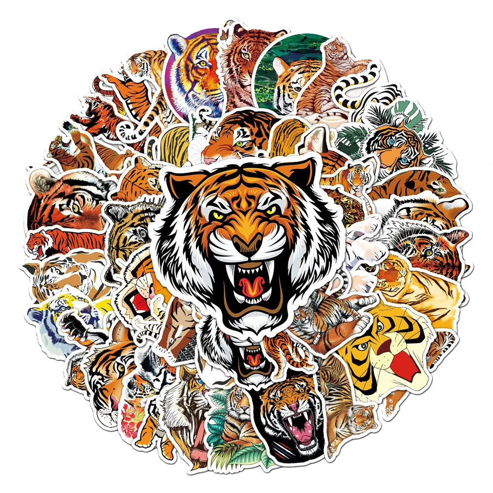 50PCS Tiger Graffiti Stickers Personality Cool Animal DIY Motorcycle Luggage Waterproof Stickers