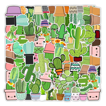 50PCS cartoon fresh and cute cactus decorative style graffiti stickers, personalized, fashionable and creative DIY exquisite decorative decal cups, helmets, skateboard popular sticker toys