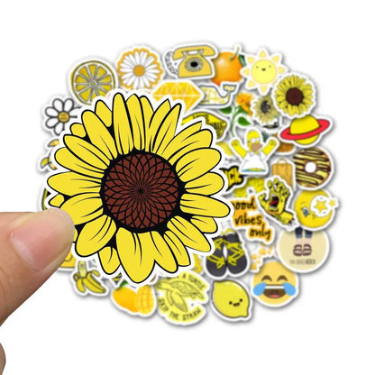 50PCS cartoon yellow series fresh and cute bee decorative style graffiti stickers, personalized fashion and creative trend DIY exquisite decorative decal cups, helmets, skateboard popular sticker toys