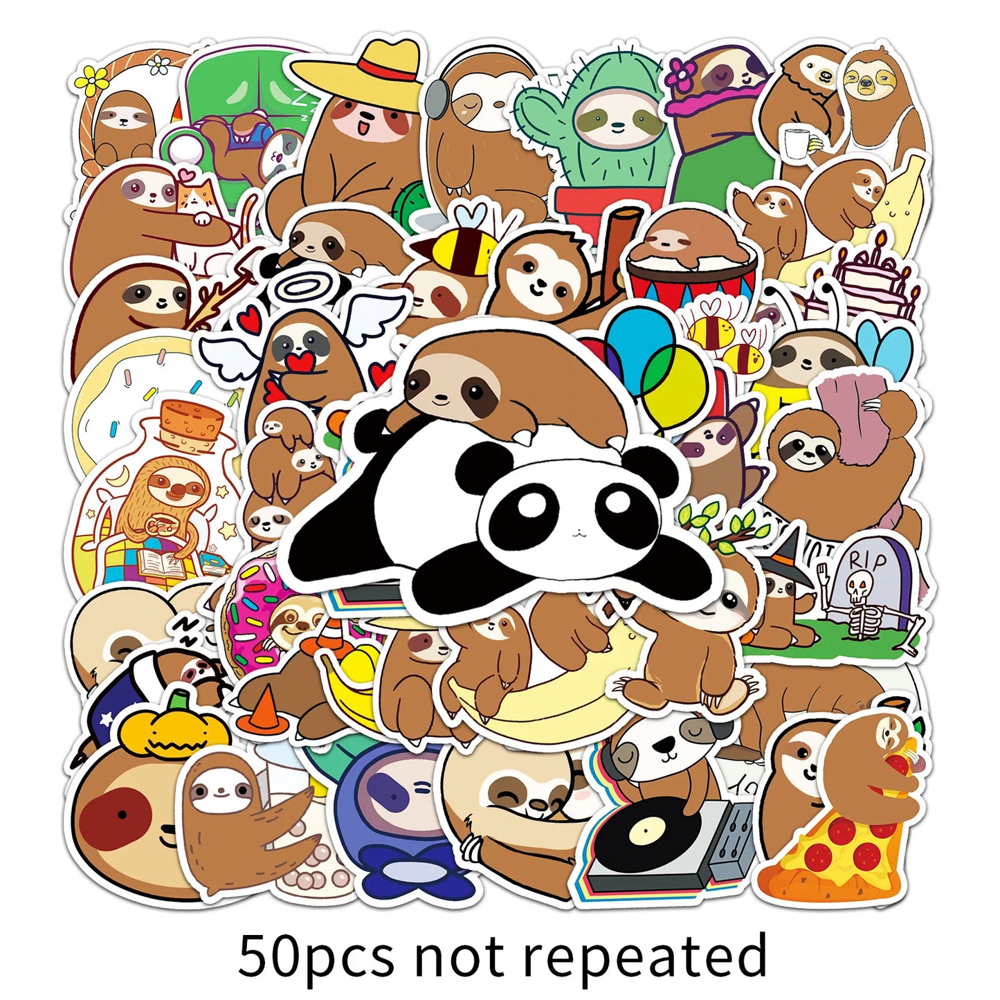50PCS Cute Cartoon Sloth Personality Fun Skateboard Trolley Case Bike Scooter Water Cup Waterproof Sticker