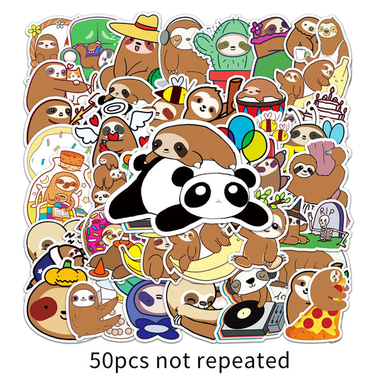 50PCS Cute Cartoon Sloth Personality Fun Skateboard Trolley Case Bike Scooter Water Cup Waterproof Sticker