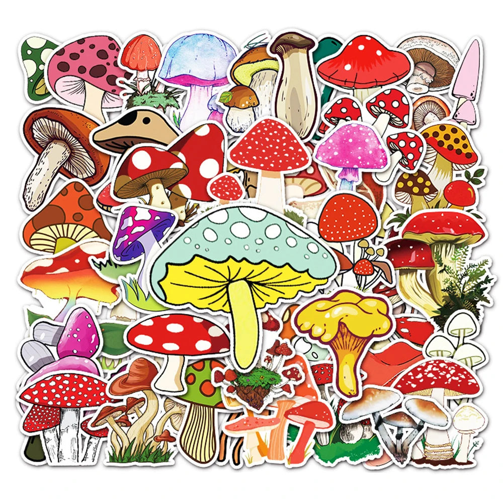 50PCS Cartoon Ins Wind Mushroom Diy Creative Sticker Luggage Laptop Mobile Phone Decoration Sticker