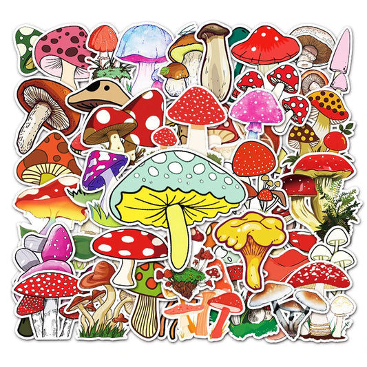 50PCS Cartoon Ins Wind Mushroom Diy Creative Sticker Luggage Laptop Mobile Phone Decoration Sticker