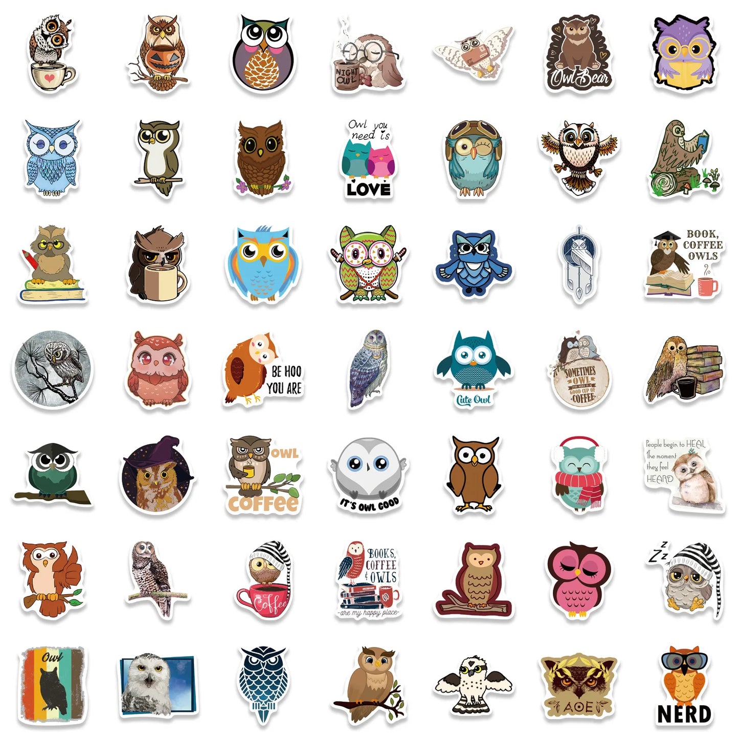 50PCS Cartoon Owl Cute Graffiti Waterproof Sticker Suitcase Notebook Refrigerator Skateboard Stationery Box Helmet