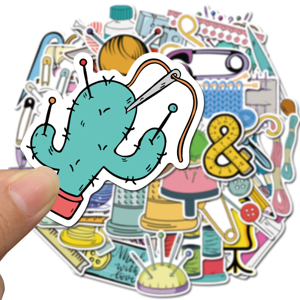 50PCS Art Illustration Trendy Hand-Sewing Tools Doodle Stickers Exquisite Fashion Creative DIY Journal Decorative Decals Suitable for Mugs, Helmets, Skateboards, and Stationery Cases