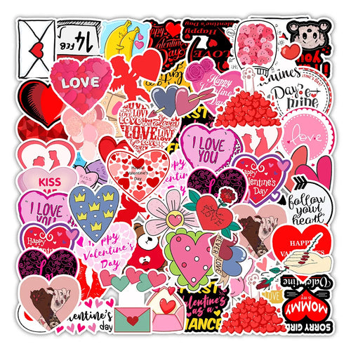 50PCS Valentine's Day series love graffiti stickers, personalized, fashionable and creative decoration DIY exquisite decals luggage, notebook, refrigerator, skateboard, water cup, popular sticker toys
