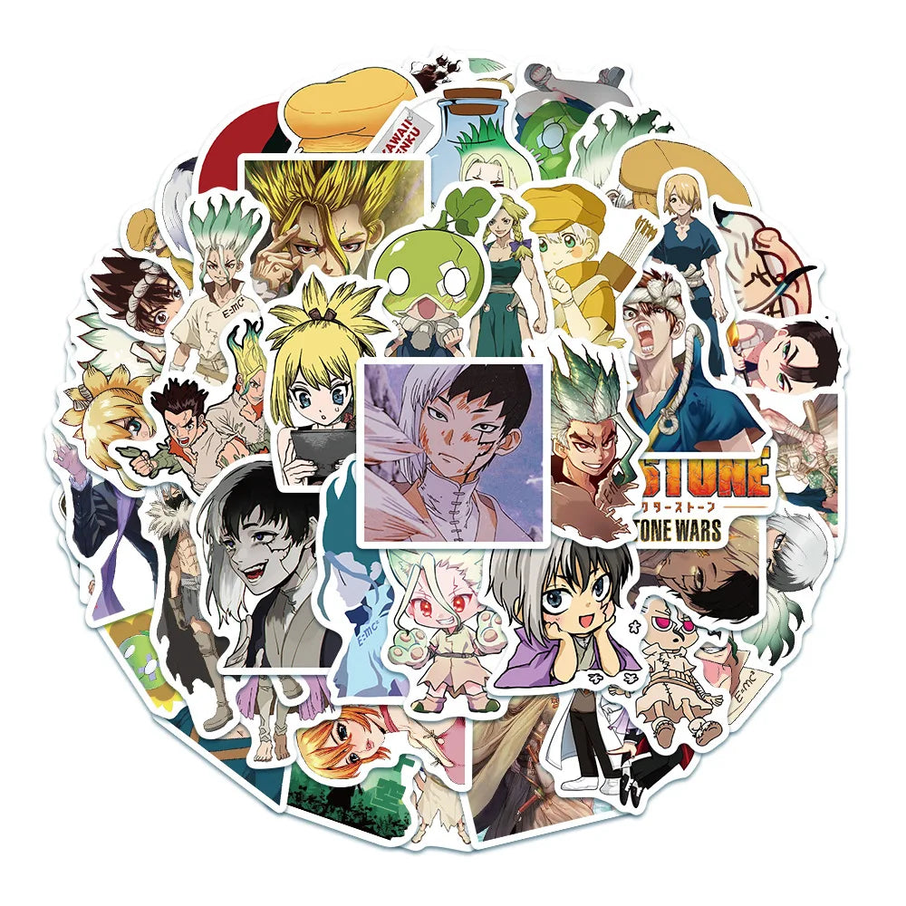 50 pieces of new cartoon and anime stone wood graffiti stickers, personalized DIY laptop suitcase personalized decoration waterproof detachable sticker toys