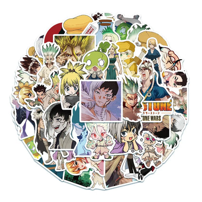 50 pieces of new cartoon and anime stone wood graffiti stickers, personalized DIY laptop suitcase personalized decoration waterproof detachable sticker toys