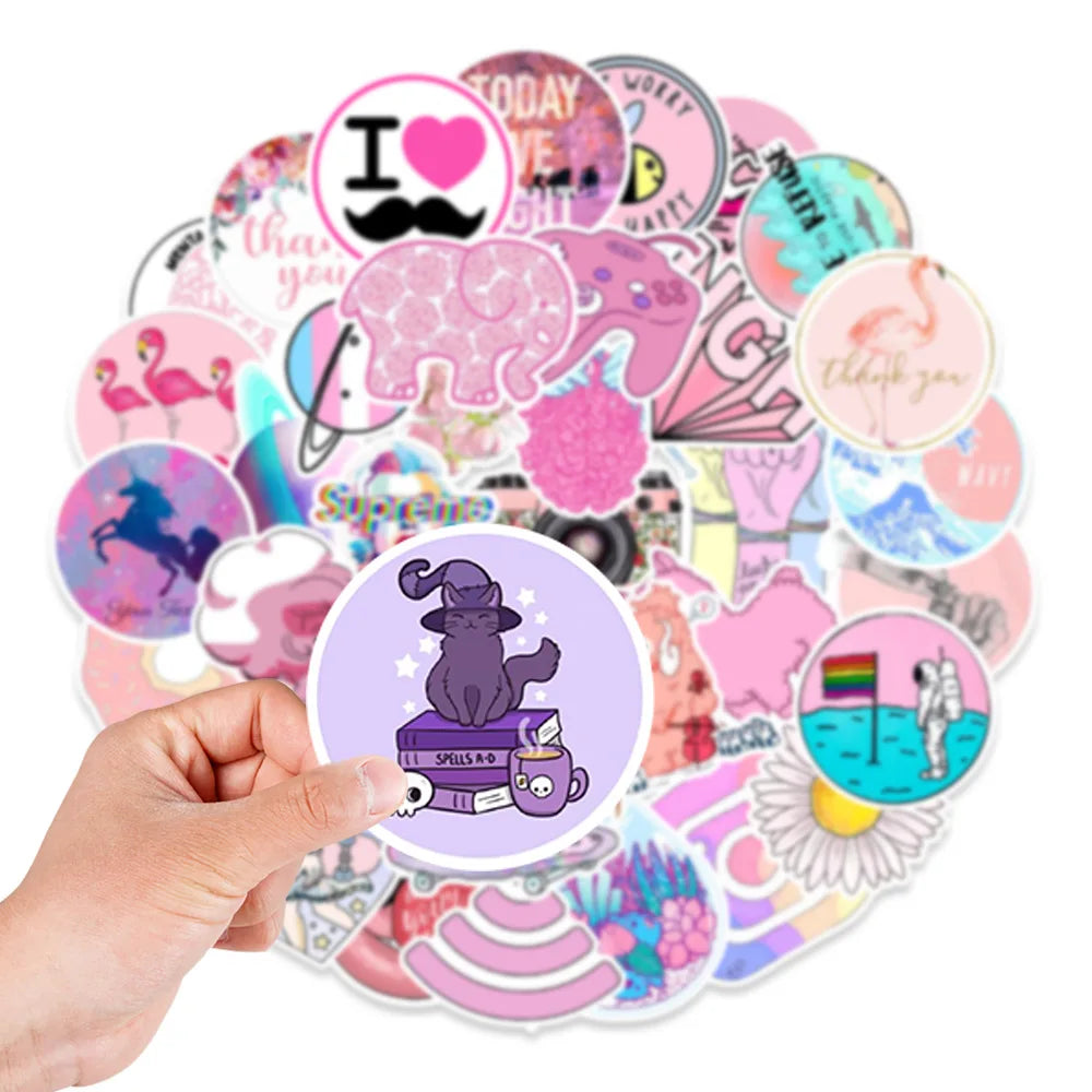 50PCS INS Cute Pink Girl Heart Graffiti Waterproof Sticker Suitcase Notebook RefrigeratorSkateboardWaterCupHelmet