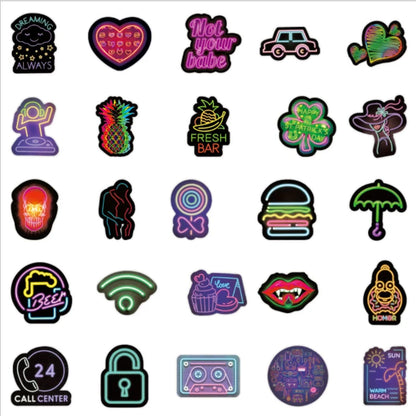 50PCS Neon Graffiti Stickers Cartoon Creative Motorcycle Computer Skateboard Luggage Decoration Toys