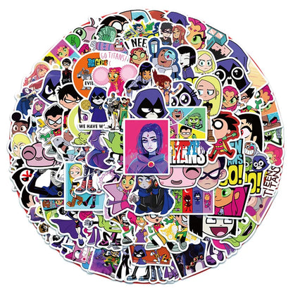 100PCS Teen Titans Anime Cartoon Graffiti Luggage Laptop Mobile Phone Refrigerator Indoor Refrigerator Sticker