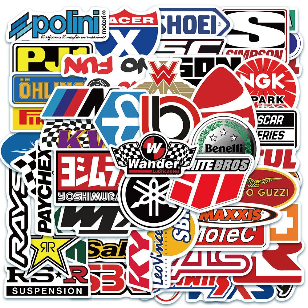 50PCS Cool Racing Logo Graffiti Laptop Skateboard Guitar Fridge Water Cup Waterproof Sticker