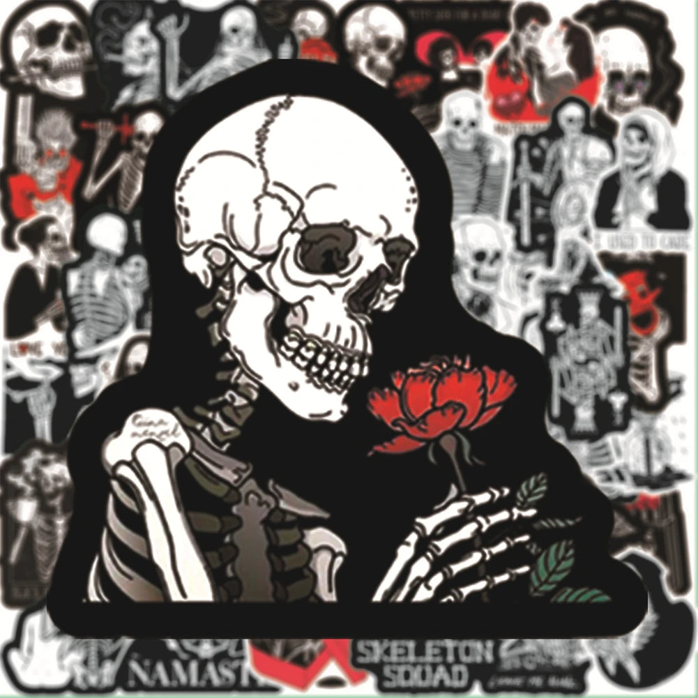 50PCS cartoon red and black skull love inspiring graffiti stickers, personalized DIY laptop, phone case, suitcase, skateboard decoration, waterproof sticker toys