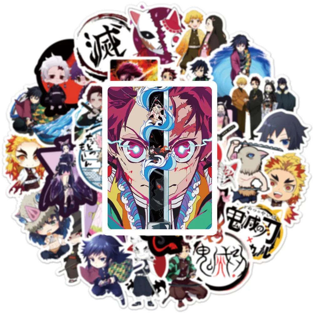 50PCS Anime Ghost Slayer Graffiti Helmet Sticker Notebook Guitar Skateboard Mobile Toy Cartoon PVC Sticker