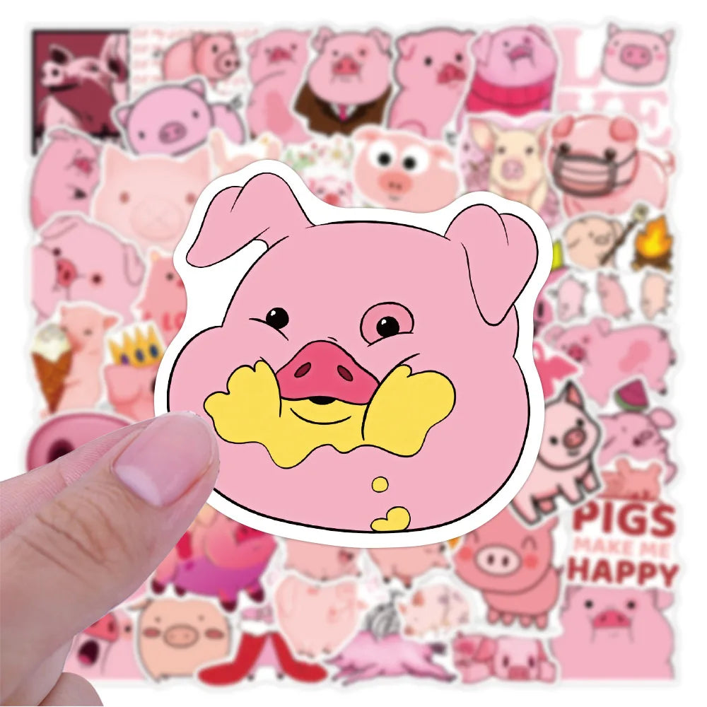50 pieces of pink cute cartoon piglet decorative style graffiti stickers, personalized, fashionable and creative DIY exquisite decorative decal cups, helmets, skateboard popular sticker toys