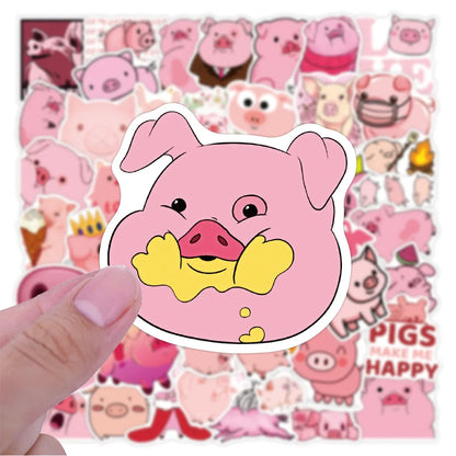 50 pieces of pink cute cartoon piglet decorative style graffiti stickers, personalized, fashionable and creative DIY exquisite decorative decal cups, helmets, skateboard popular sticker toys