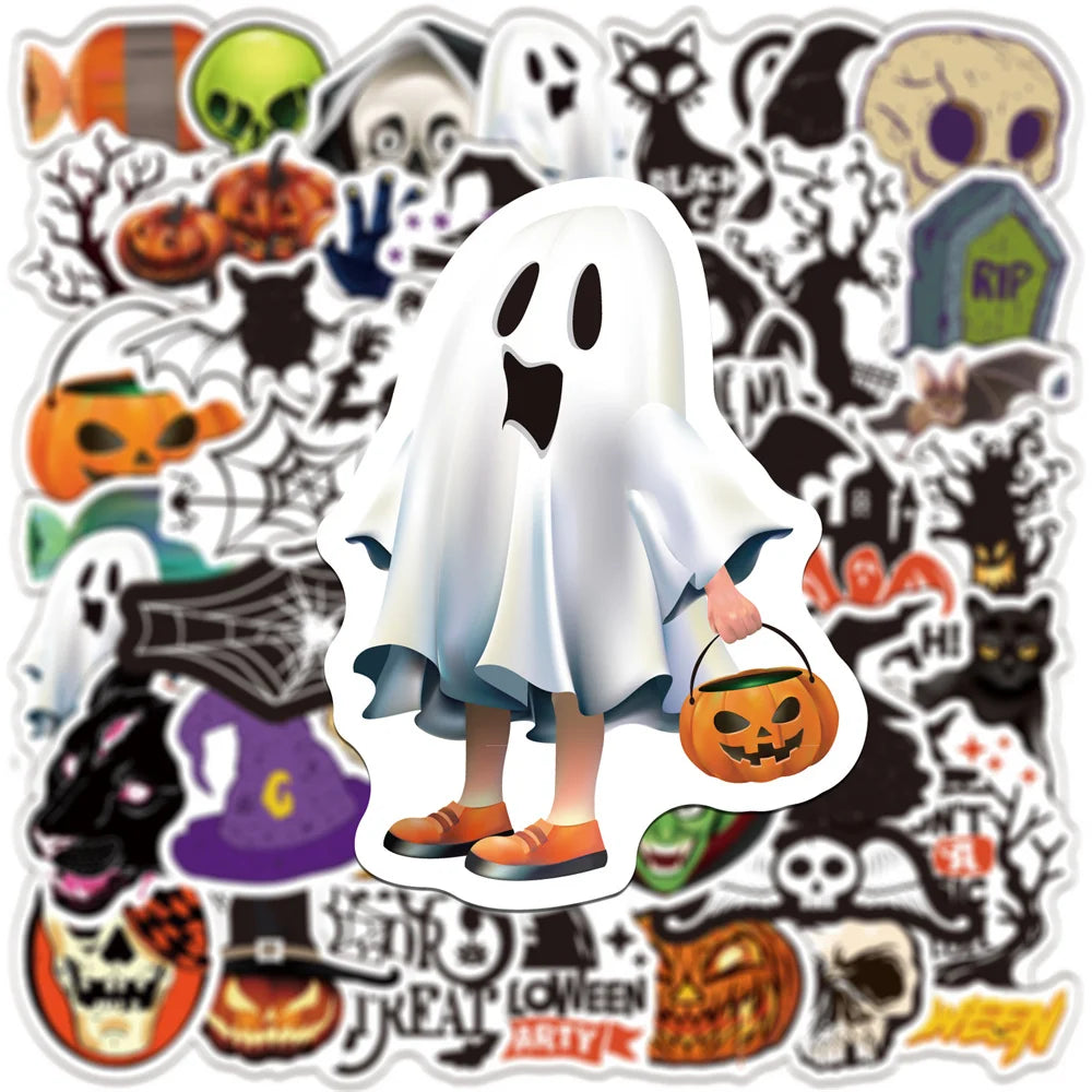 50PCS New Halloween Horror Black and White Graffiti Decoration Suitcase Guitar Waterproof Sticker