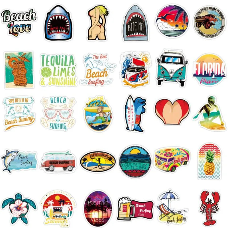 50PCS Personality Cartoon Outdoor Travel Beach Style Motorcycle Notebook Skateboard Guitar Waterproof Sticker