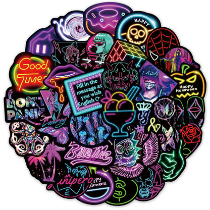 50PCS New Neon Creative Cartoon DIY Graffiti Notebook Scrapbook Skateboard Guitar Suitcase Toy PVC Sticker