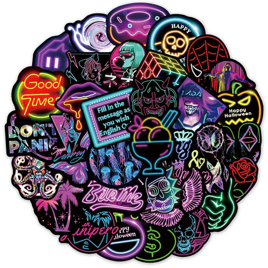 50PCS New Neon Creative Cartoon DIY Graffiti Notebook Scrapbook Skateboard Guitar Suitcase Toy PVC Sticker
