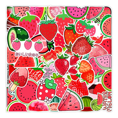 50PCS Watermelon Strawberry Cute Graffiti Laptop Skateboard Guitar Refrigerator Water Cup Waterproof Sticker