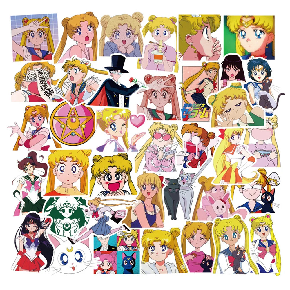 50PCS Moon Sailor Moon Doodle Laptop Guitar Motorcycle Luggage Skateboard Bike Waterproof Sticker