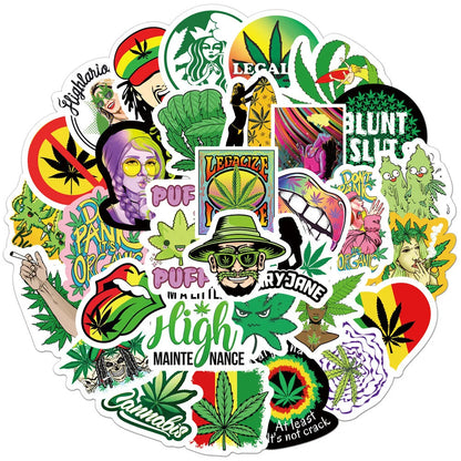 50PCS     SpoofCharacters Leaves Smoking Graffiti Stickers Luggage Laptop Car Waterproof Removable Stickers