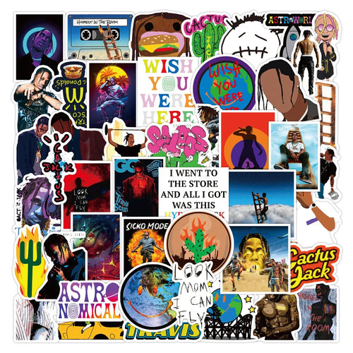50PCS Travis Scott Graffiti Sticker Waterproof Luggage Compartment Notebook Helmet Scooter Refrigerator Water Cup
