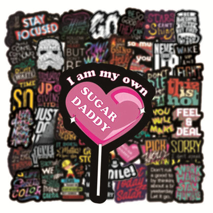 50PCS Black Background Inspirational Text Series Graffiti Stickers Personalized Fashion Creative Trend DIY Exquisite Decorative Decals for Cups Helmets Skateboards Popular Stickers Toys