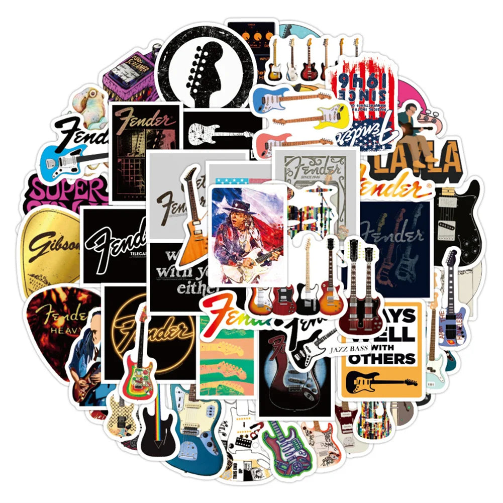 50PCS Cartoon Love Guitar series manual Decorative style graffiti stickers, personalized, fashionable and creative DIY exquisite decorative decal cups, helmets, skateboard popular sticker toys