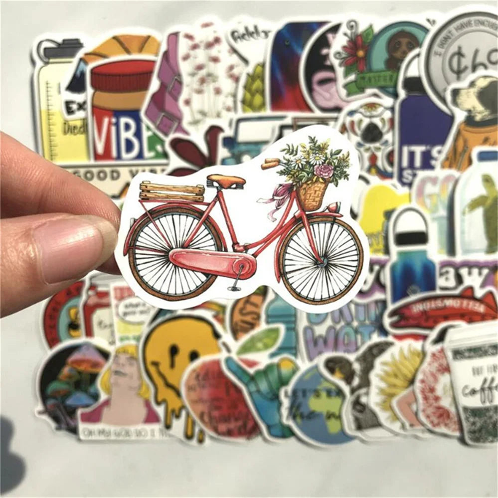 50PCS Cartoon Fresh Plant Flower Series Helmet Graffiti Diary Water Cup Decoration Waterproof Sticker Toy
