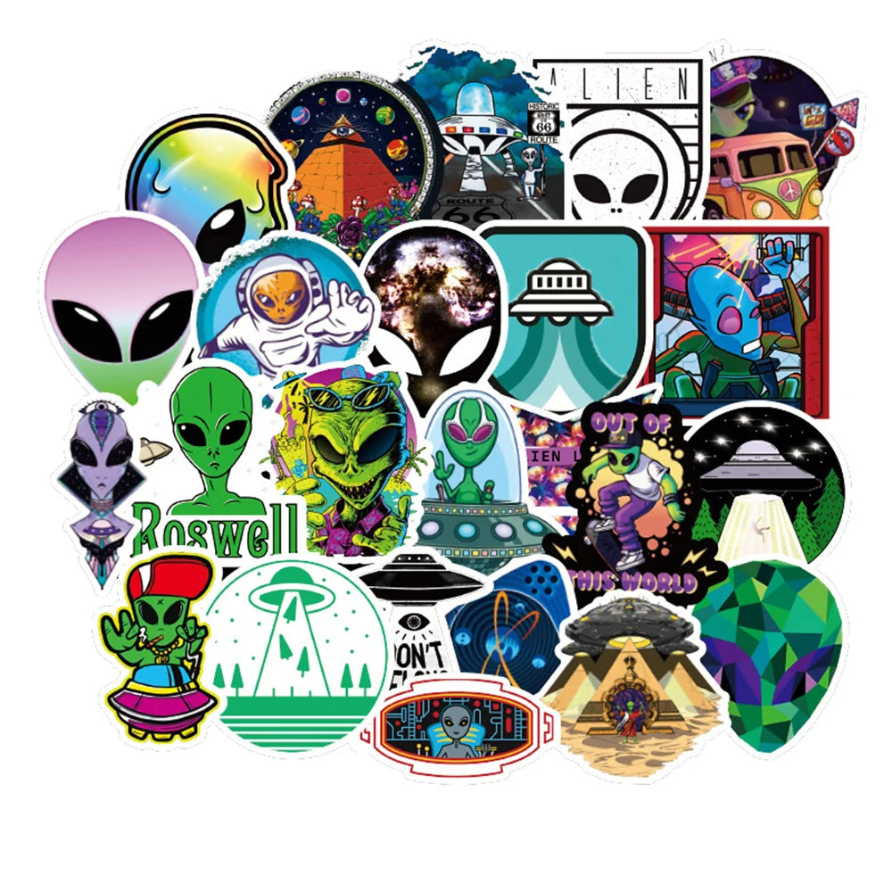 50PCS Alien Sticker PVC Graffiti Laptop Computer Mobile Phone Graffiti Guitar Gift Toy Sticker
