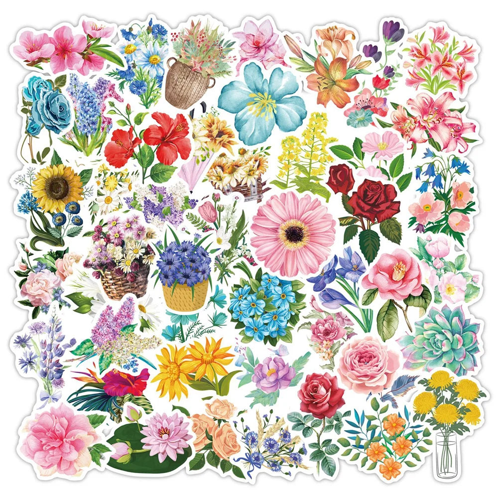 50PCS Flowers Plant Graffiti Laptop Guitar Motorcycle Luggage Skateboard Bike Waterproof Sticker