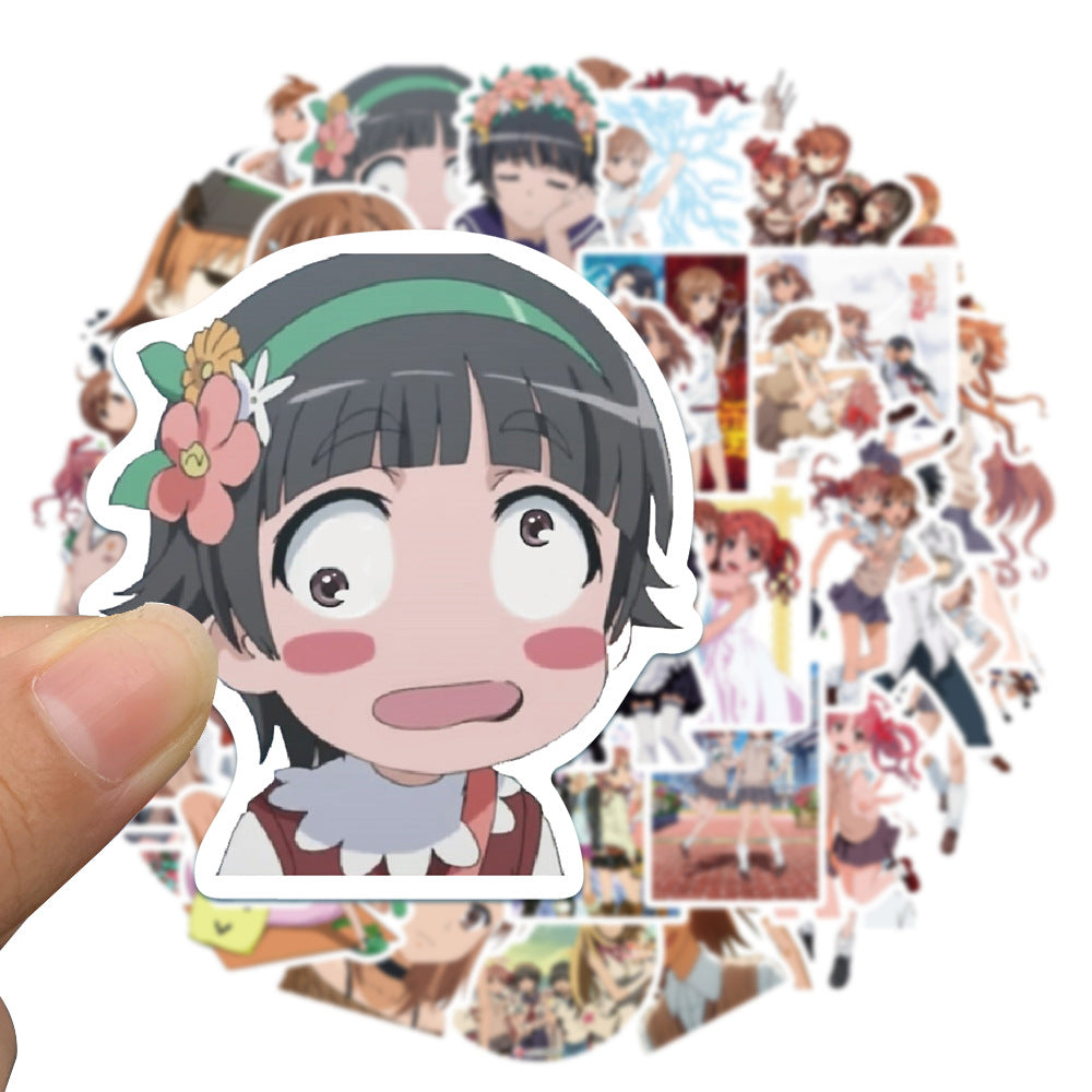 50PCS Misaka Mikoto "Railgun" Stickers, Cute Anime Girl with Electric Powers Doodles for Anime Collections