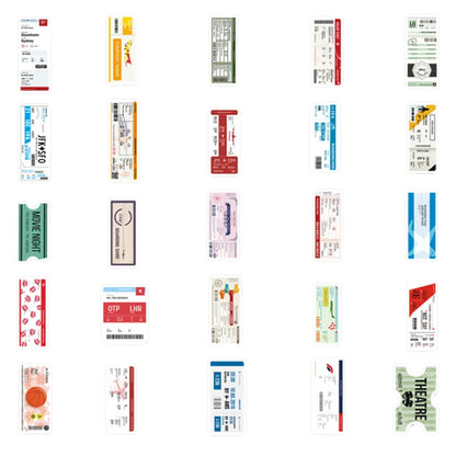 52PCS Boarding Pass Ticket Sticker Luggage Scooter Car Cartoon Graffiti Locomotive Decoration Toy
