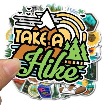 50PCS Outdoor Adventure Stickers - Waterproof Vinyl Decals for Water Bottles, Hiking Gear, Camping Journals & Travel Scrapbooks