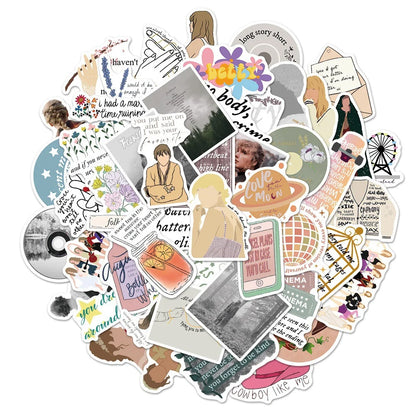 50PCS Mildew Taylor Swift Album Folklore Evermore Graffiti Decoration Suitcase Guitar Decoration