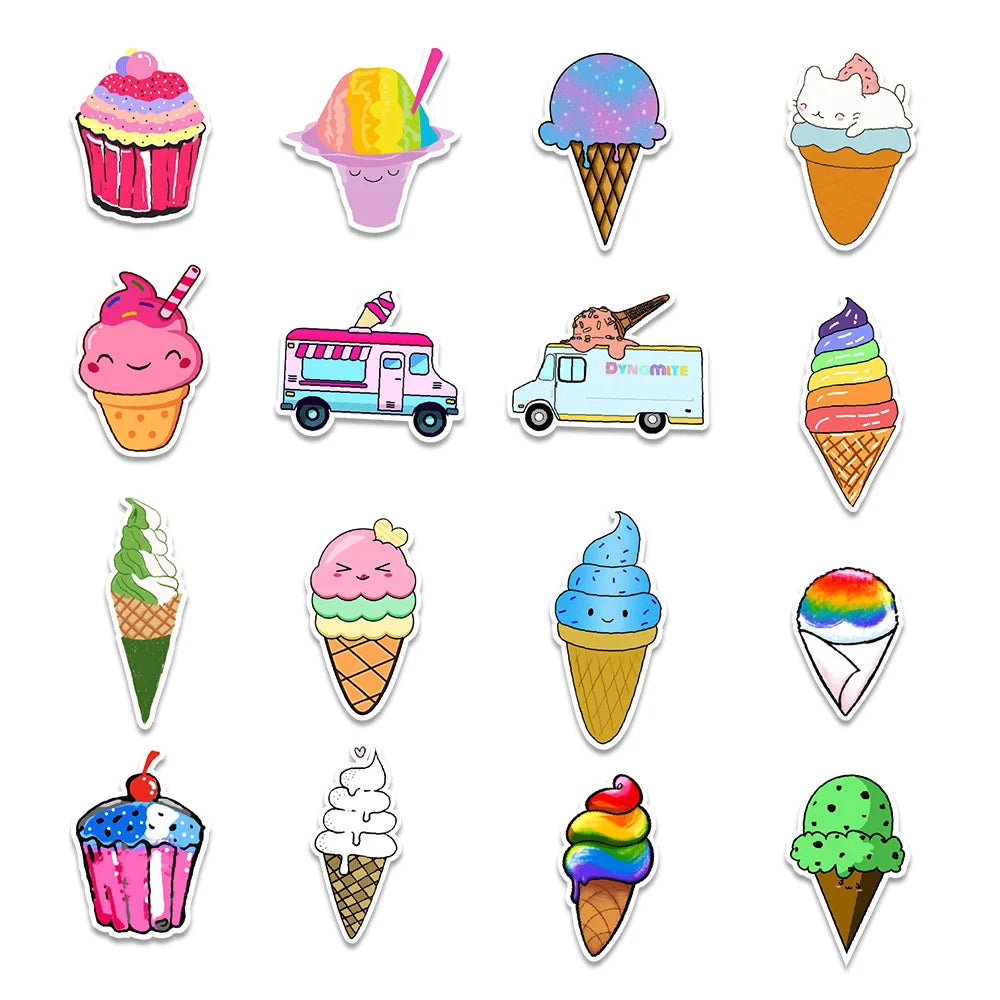 50 pieces of summer cartoon ice cream graffiti stickers, personalized DIY phone cases, laptops, planners, water bottles and cups, decorative sticker toys
