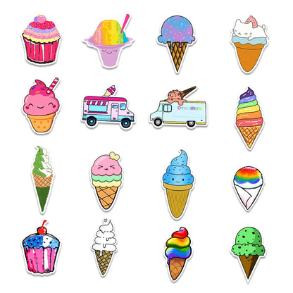 50 pieces of summer cartoon ice cream graffiti stickers, personalized DIY phone cases, laptops, planners, water bottles and cups, decorative sticker toys