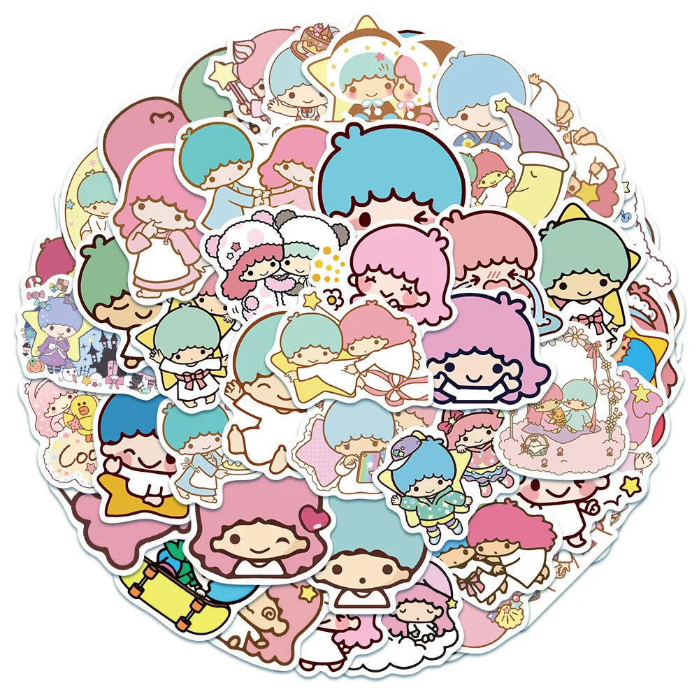 50PCS Cartoon Cute Little Twin Star Graffiti Laptop Guitar Skateboard Water Cup Waterproof Decoration Toy