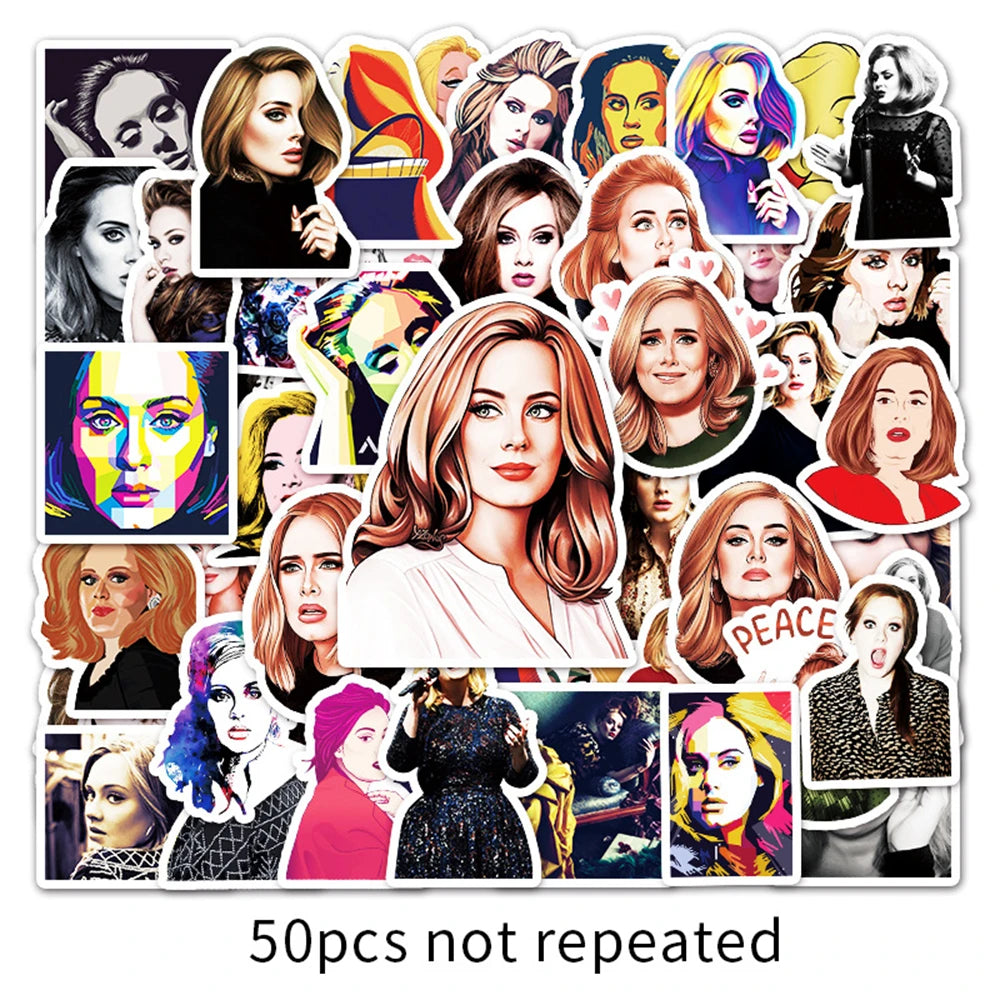 50PCS New Popular Female Star Adele Graffiti Decoration Suitcase Guitar Waterproof Sticker