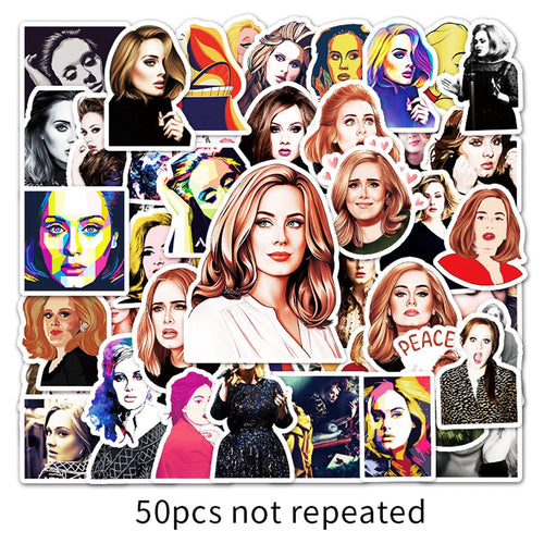 50PCS New Popular Female Star Adele Graffiti Decoration Suitcase Guitar Waterproof Sticker